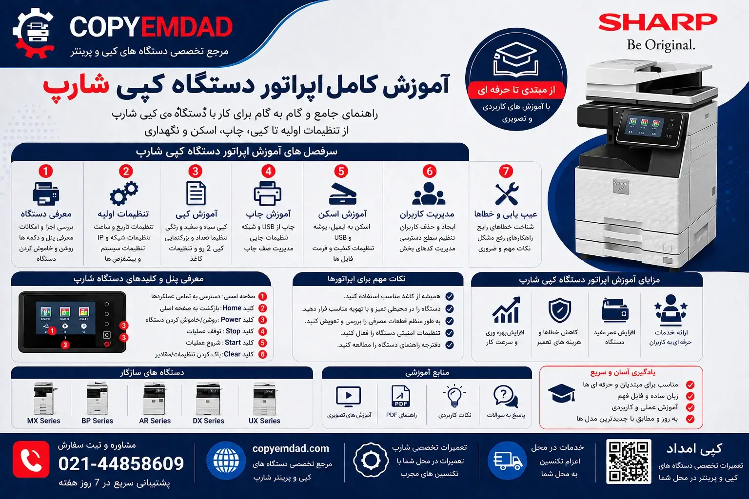 مرجع جامع آموزش دستگاه‌های کپی و پرینتر شارپ